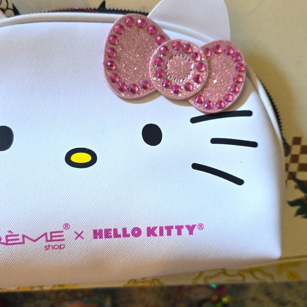 Creme Shop Hello Kitty White Faux Leather Bling Makeup Pouch